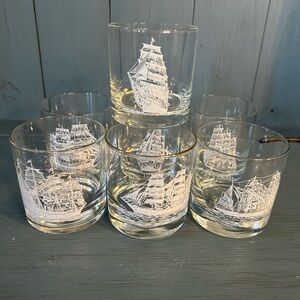 MCM Set of 7 Nautical Ship Design Whiskey Low Ball Glasses